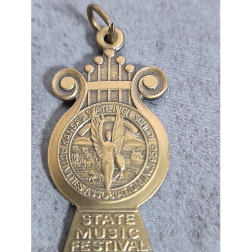 Vintage Kansas State High School St. Music Festival Medal Lyre Brass Tone Award